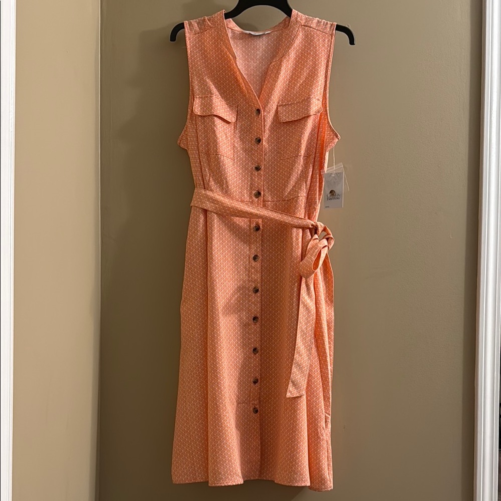 Orange Sleeveless Button-Down Dress